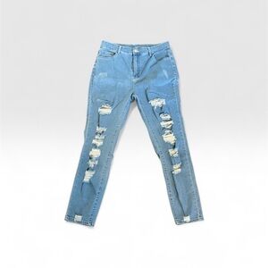 SHEIN Light Blue Distressed Skinny Jeans